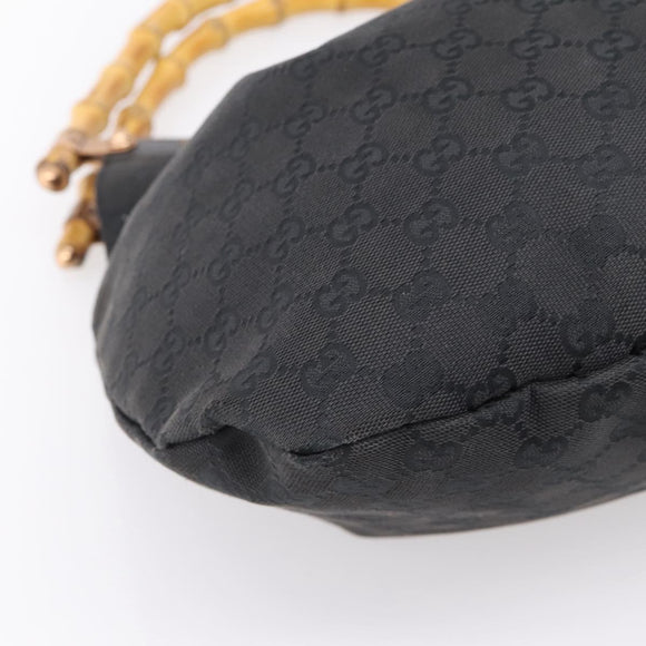 GUCCI GG Canvas Bamboo Shoulder Bag Black 124293 Auth 209550