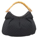 GUCCI GG Canvas Bamboo Shoulder Bag Black 124293 Auth 209550-2