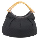 GUCCI GG Canvas Bamboo Shoulder Bag Black 124293 Auth 209550-3