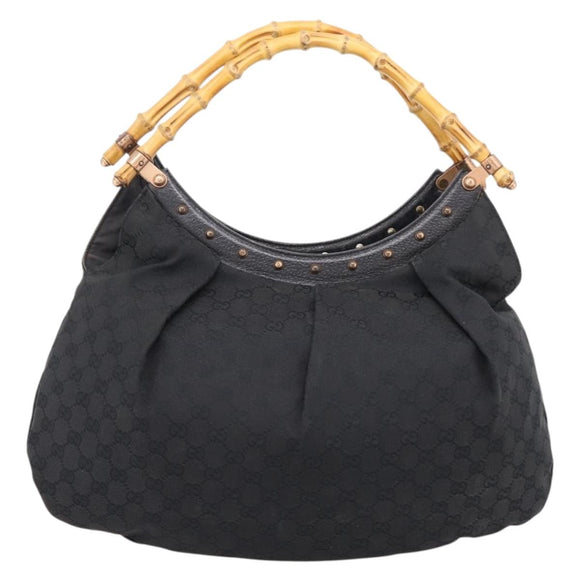 GUCCI GG Canvas Bamboo Shoulder Bag Black 124293 Auth 209550