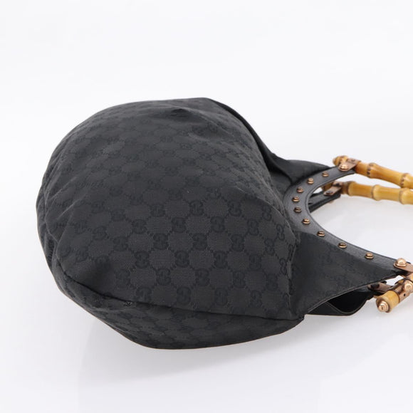 GUCCI GG Canvas Bamboo Shoulder Bag Black 124293 Auth 209550