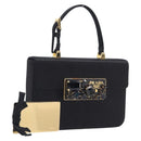 PRADA Hand Bag Satin Black Gold Tone Auth 209561M-1