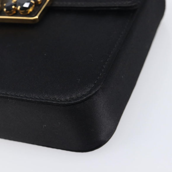 PRADA Hand Bag Satin Black Gold Tone Auth 209561M