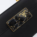 PRADA Hand Bag Satin Black Gold Tone Auth 209561M-15
