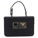 PRADA Hand Bag Satin Black Gold Tone Auth 209561M-2