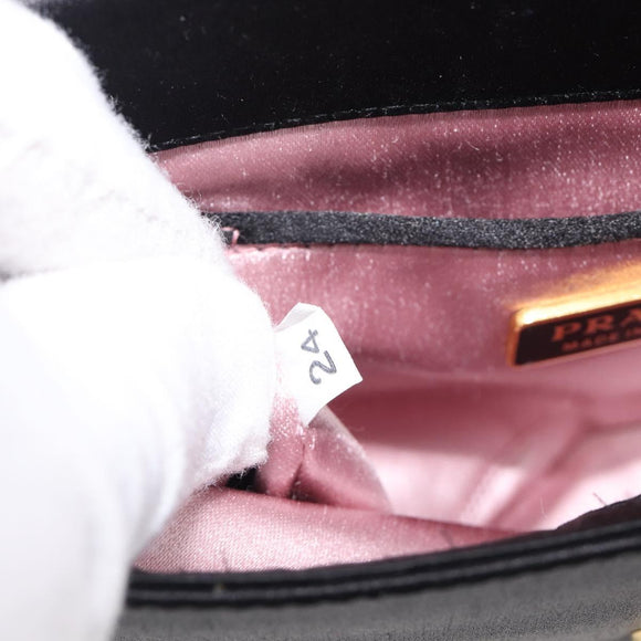 PRADA Hand Bag Satin Black Gold Tone Auth 209561M