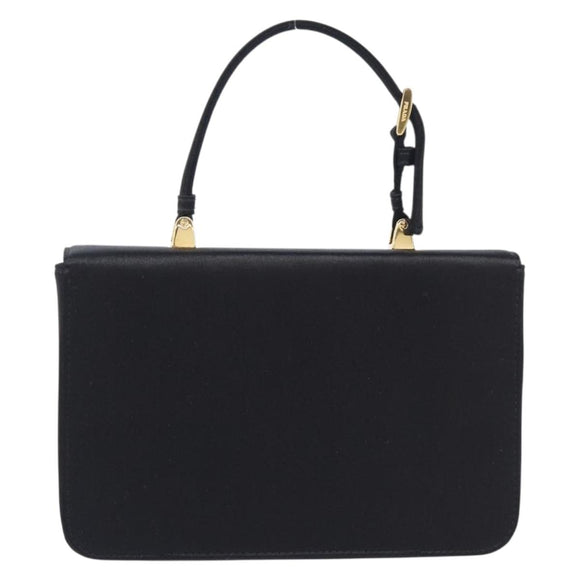 PRADA Hand Bag Satin Black Gold Tone Auth 209561M