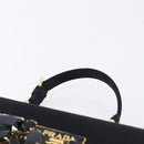 PRADA Hand Bag Satin Black Gold Tone Auth 209561M-14