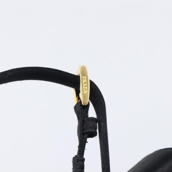 PRADA Hand Bag Satin Black Gold Tone Auth 209561M