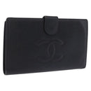 CHANEL Long Wallet Caviar Skin Black Gold Tone CC Auth 209562-1