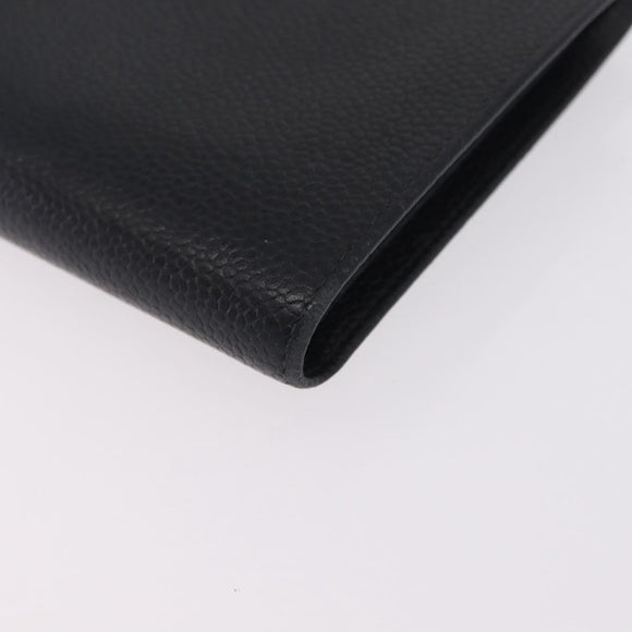 CHANEL Long Wallet Caviar Skin Black Gold Tone CC Auth 209562