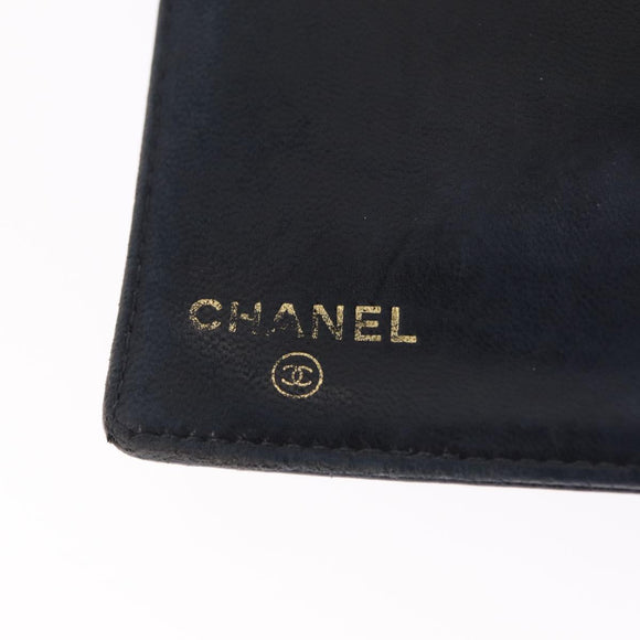 CHANEL Long Wallet Caviar Skin Black Gold Tone CC Auth 209562