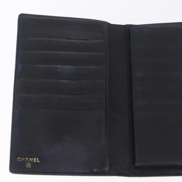 CHANEL Long Wallet Caviar Skin Black Gold Tone CC Auth 209562