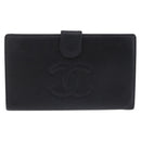 CHANEL Long Wallet Caviar Skin Black Gold Tone CC Auth 209562-2