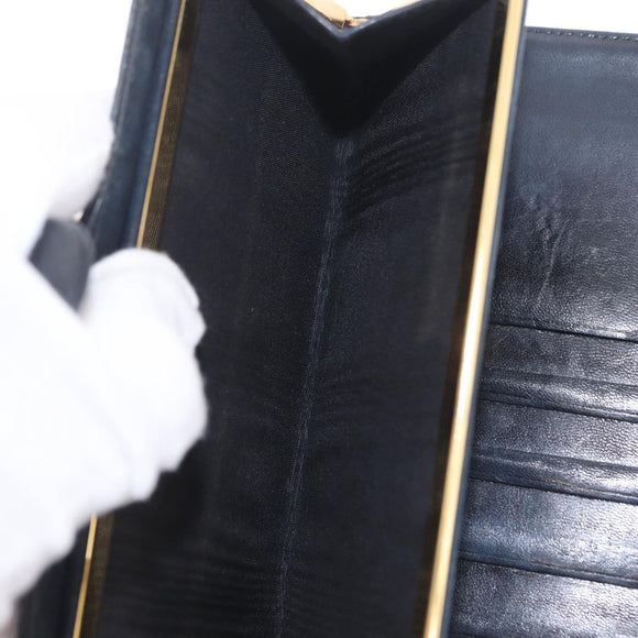 CHANEL Long Wallet Caviar Skin Black Gold Tone CC Auth 209562