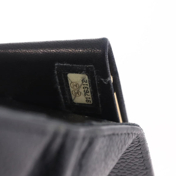 CHANEL Long Wallet Caviar Skin Black Gold Tone CC Auth 209562