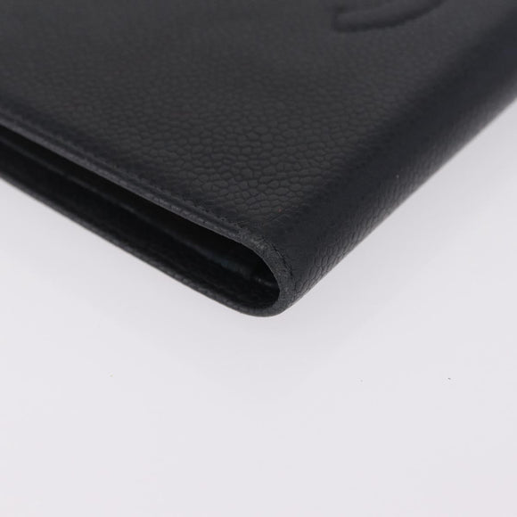 CHANEL Long Wallet Caviar Skin Black Gold Tone CC Auth 209562