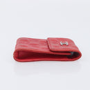 CHANEL Camelia Cigarette Case Lamb Skin Red Silver CC Auth 209563-4