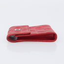 CHANEL Camelia Cigarette Case Lamb Skin Red Silver CC Auth 209563-5
