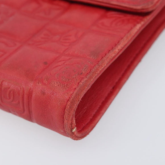 CHANEL Camelia Cigarette Case Lamb Skin Red Silver CC Auth 209563