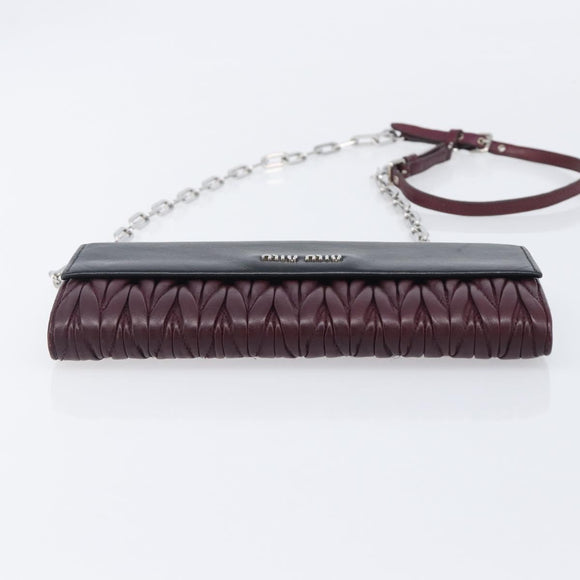 Miu Miu Matelasse Chain Shoulder Bag Leather Bordeaux Silver Auth 209567A