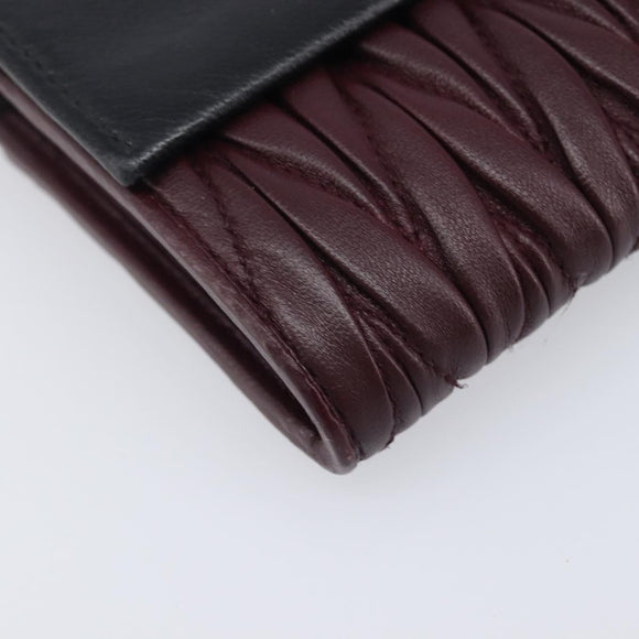 Miu Miu Matelasse Chain Shoulder Bag Leather Bordeaux Silver Auth 209567A