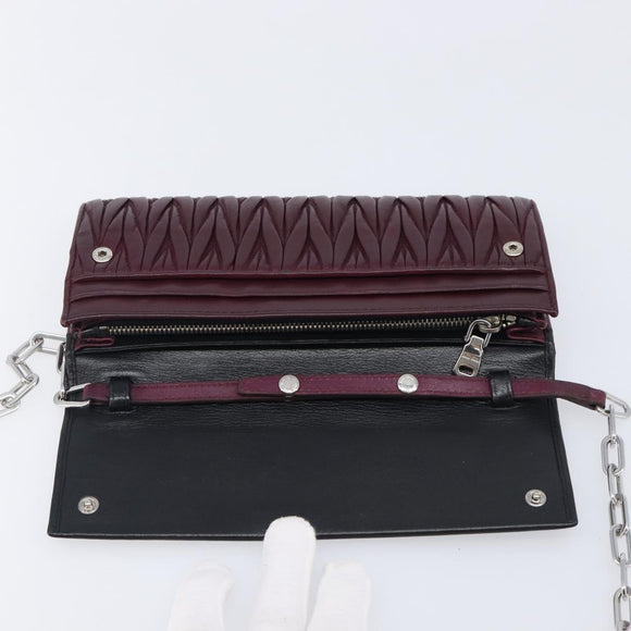 Miu Miu Matelasse Chain Shoulder Bag Leather Bordeaux Silver Auth 209567A