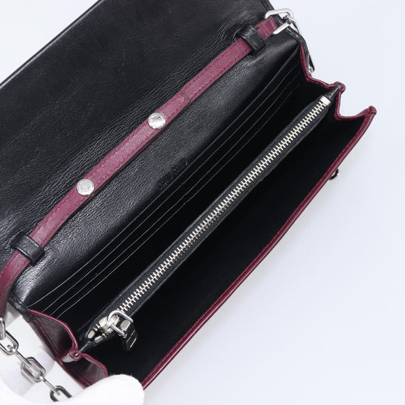 Miu Miu Matelasse Chain Shoulder Bag Leather Bordeaux Silver Auth 209567A