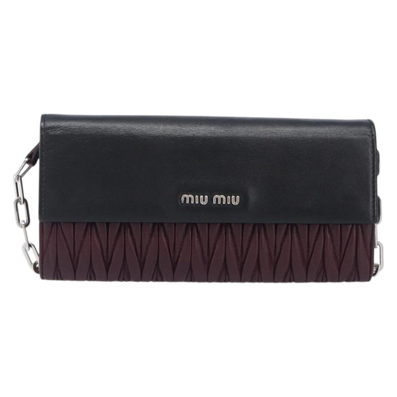 Miu Miu Matelasse Chain Shoulder Bag Leather Bordeaux Silver Auth 209567A