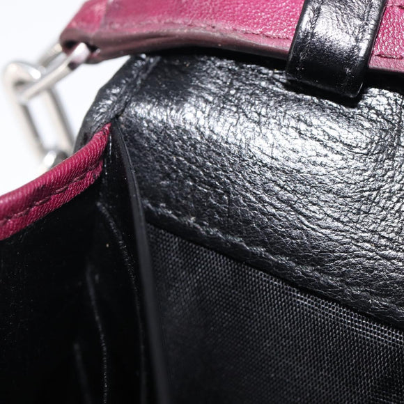 Miu Miu Matelasse Chain Shoulder Bag Leather Bordeaux Silver Auth 209567A