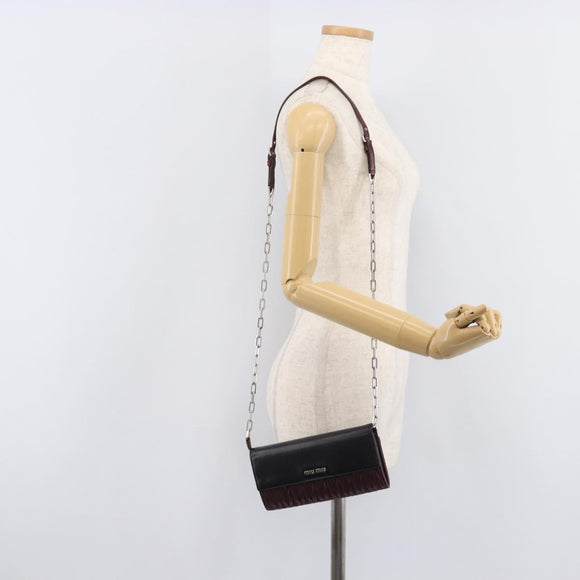 Miu Miu Matelasse Chain Shoulder Bag Leather Bordeaux Silver Auth 209567A