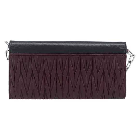 Miu Miu Matelasse Chain Shoulder Bag Leather Bordeaux Silver Auth 209567A