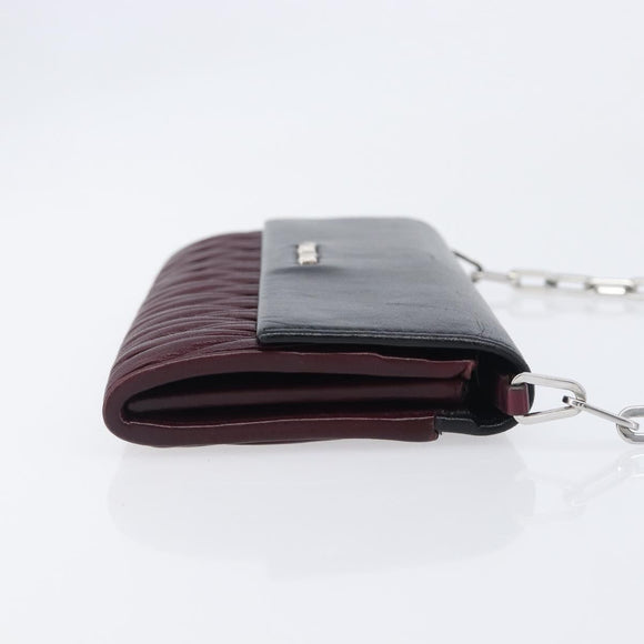 Miu Miu Matelasse Chain Shoulder Bag Leather Bordeaux Silver Auth 209567A