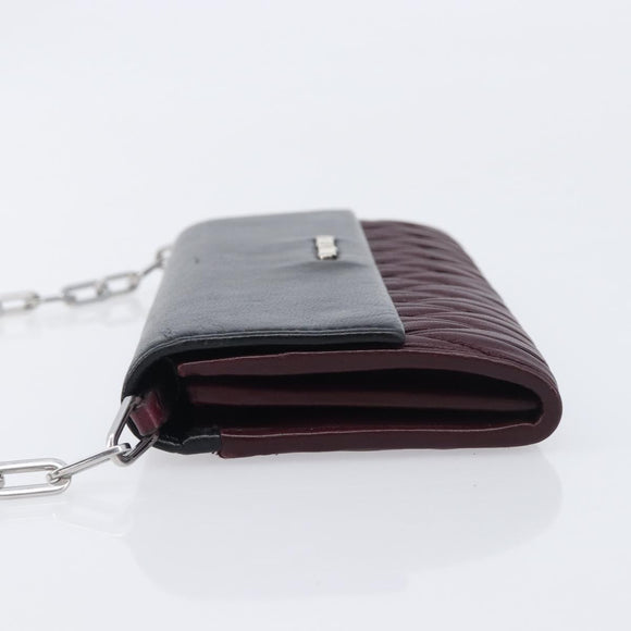 Miu Miu Matelasse Chain Shoulder Bag Leather Bordeaux Silver Auth 209567A