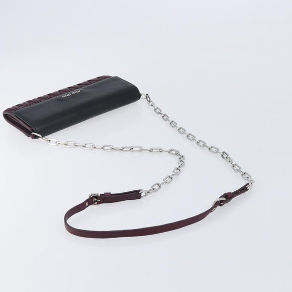 Miu Miu Matelasse Chain Shoulder Bag Leather Bordeaux Silver Auth 209567A