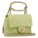 CHANEL Matelasse Chain Shoulder Bag Lamb Skin 2way Green Gold CC Auth 209576SM-1
