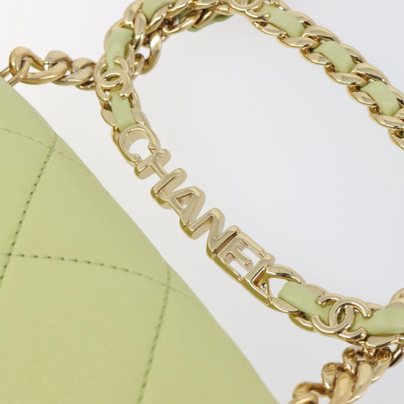 CHANEL Matelasse Chain Shoulder Bag Lamb Skin 2way Green Gold CC Auth 209576SM