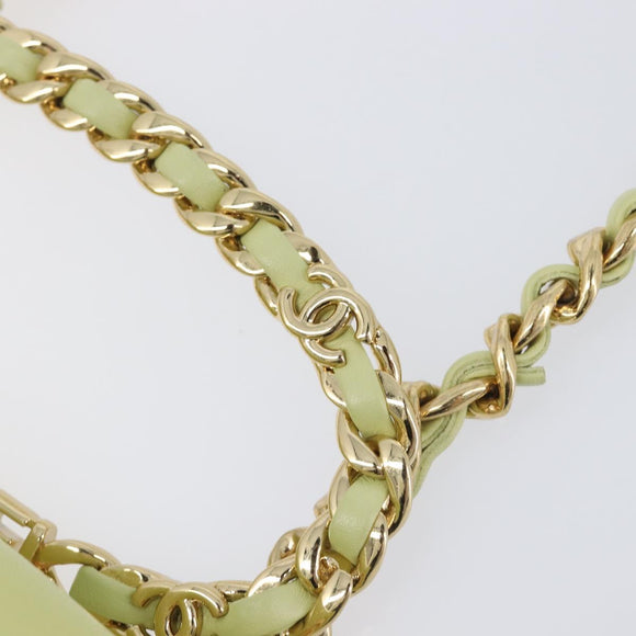 CHANEL Matelasse Chain Shoulder Bag Lamb Skin 2way Green Gold CC Auth 209576SM