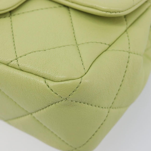 CHANEL Matelasse Chain Shoulder Bag Lamb Skin 2way Green Gold CC Auth 209576SM