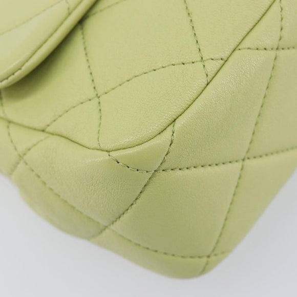 CHANEL Matelasse Chain Shoulder Bag Lamb Skin 2way Green Gold CC Auth 209576SM