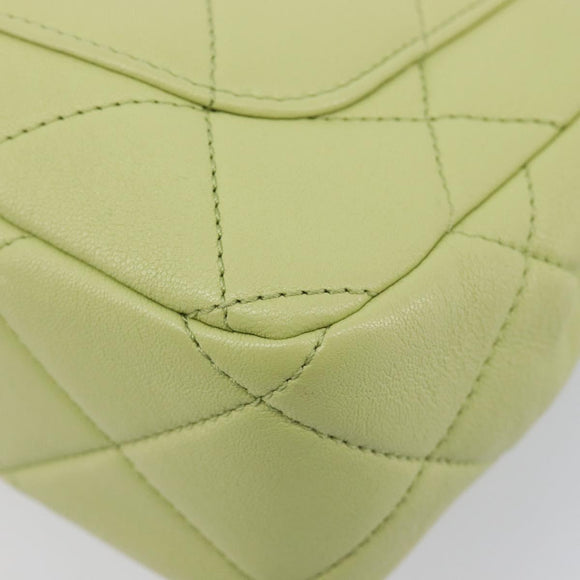 CHANEL Matelasse Chain Shoulder Bag Lamb Skin 2way Green Gold CC Auth 209576SM
