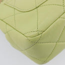 CHANEL Matelasse Chain Shoulder Bag Lamb Skin 2way Green Gold CC Auth 209576SM-18