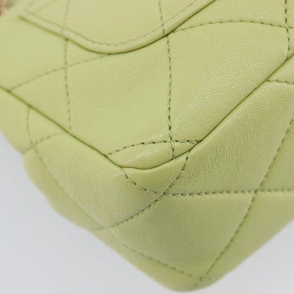CHANEL Matelasse Chain Shoulder Bag Lamb Skin 2way Green Gold CC Auth 209576SM