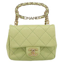 CHANEL Matelasse Chain Shoulder Bag Lamb Skin 2way Green Gold CC Auth 209576SM-2