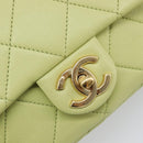 CHANEL Matelasse Chain Shoulder Bag Lamb Skin 2way Green Gold CC Auth 209576SM-20