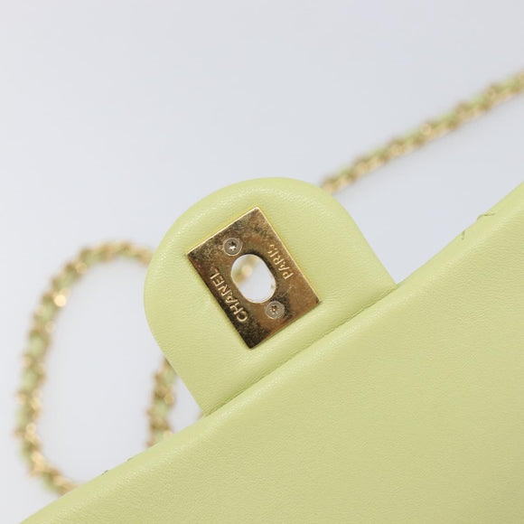 CHANEL Matelasse Chain Shoulder Bag Lamb Skin 2way Green Gold CC Auth 209576SM