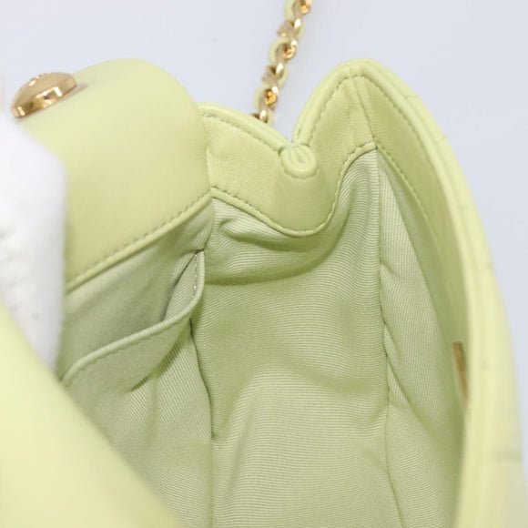 CHANEL Matelasse Chain Shoulder Bag Lamb Skin 2way Green Gold CC Auth 209576SM