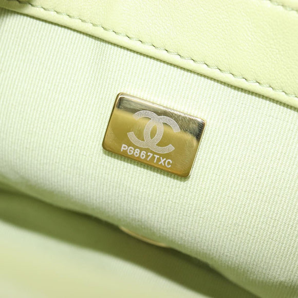 CHANEL Matelasse Chain Shoulder Bag Lamb Skin 2way Green Gold CC Auth 209576SM