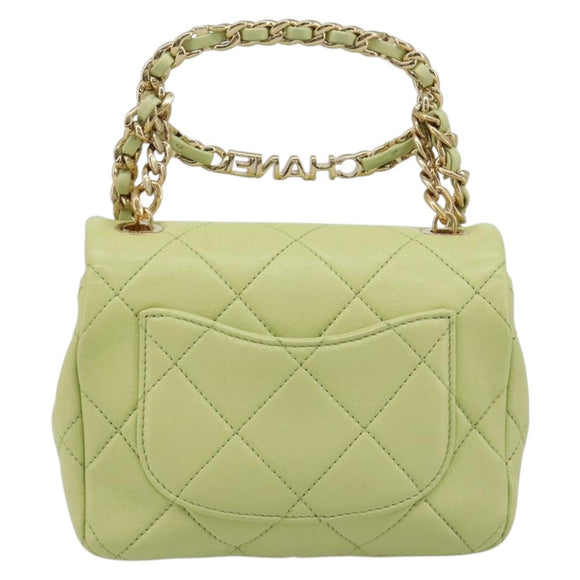 CHANEL Matelasse Chain Shoulder Bag Lamb Skin 2way Green Gold CC Auth 209576SM
