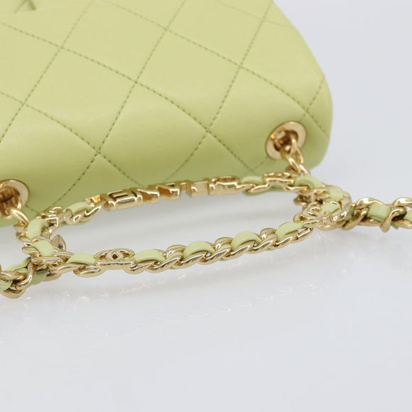 CHANEL Matelasse Chain Shoulder Bag Lamb Skin 2way Green Gold CC Auth 209576SM
